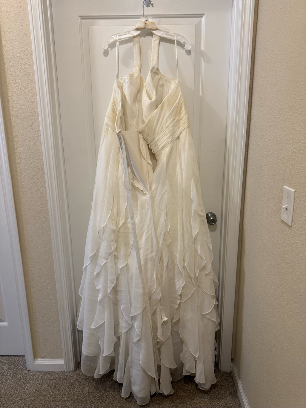 Ivory Halter Ruffled Chiffon Bridal Gown